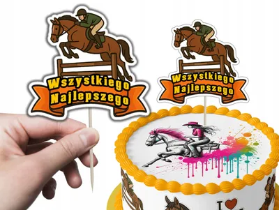 Zdjęcie produktu dla TOPPER NA TORT ozdoba dekoracja urodziny torcik JAZDA KONNO KOŃ HOBBY HORSE