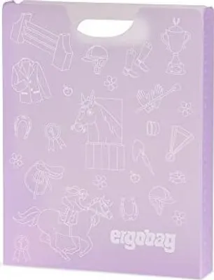 A light purple folder box with embossed horse-themed illustrations and a carrying handle.