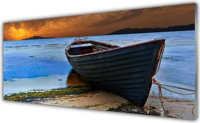 Produktbild von Acrylglasbilder 125x50 Wandbild Druck Strand Boot Meer Landschaft