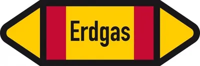 Produktbild von Aufkleber I Rohrleitungsetikett Erdgas, DIN 2403, gelb/schwarz/rot, ab Ø 90mm...