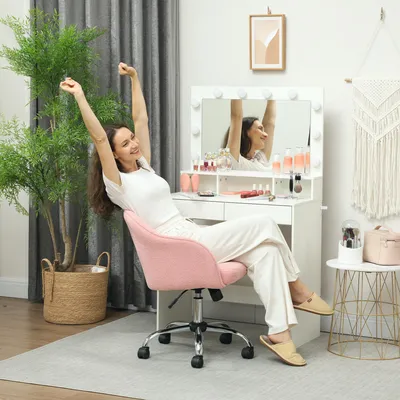 Produktbild von Sweiko Homeoffice Stuhl, Ergonomisch Schreibtischstuhl mit Wippfunktion, Teddysamtoptik 56 x 61 x 86 cm Rosa
