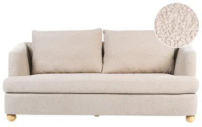 Produktbild von BELIANI 3-Sitzer Sofa Beige Bouclé Gepolstert mit Schmalen Armlehnen Holz-Kugelfüßen Lose Sitz- & Rückenkissen Schlichtes Polstersofa Freistehend