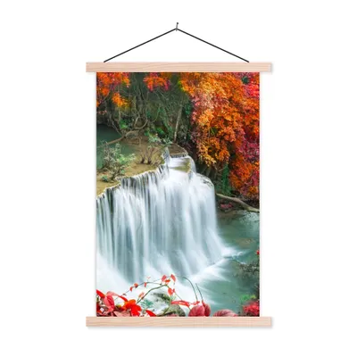 Produktbild von MuchoWow® Textilposter Bäume - Wasserfall - Herbst - Natur 40x60 cm mit holzfarbenen Rahmen - Poster