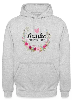 Produktbild von Spreadshirt Danke Für Die Tolle Zeit Abschied Blumenkranz Herz Uni Hoodie, S, Hellgrau meliert