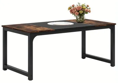Obrázek produktu pro Jídelní stůl - Kuchyňský stůl - Stůl - Stůl do jídelny - Dřevěný stůl - Rozměry 160x80x75 cm - Kovová konstrukce - Barva: hnědá, černá