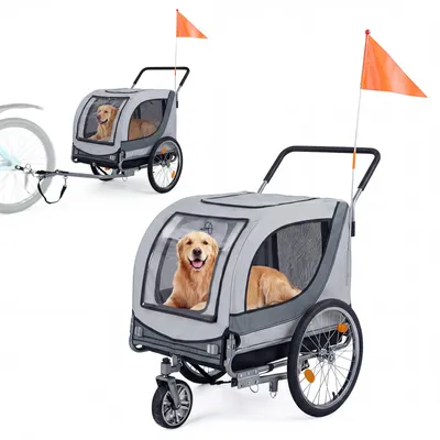 Immagine prodotto di COSTWAY Rimorchio per cani 2 in 1 da bicicletta, passeggino pieghevole per cani, tessuto Oxford 600D, rimorchio per cani con apertura sul tetto, catarifrangenti e ruote pneumatiche, fino a 80 kg, 159x70x109 cm