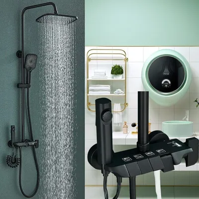 Produktbild von Duscharmatur Schwarz Mischbatterie Duschset Regendusche Duschsystem Handbrause