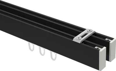 Produktbild von Interdeco Innenlaufstange / Gardinenstange mit Innenlauf Schwarz / Weiß, Typ Smartline Paxo (Kappe) Deckenmontage, 14x35 mm 2-läufig, 180 cm