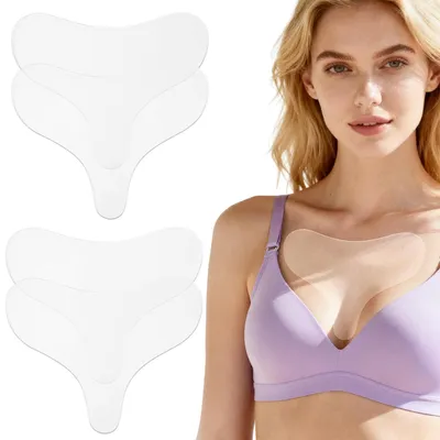 Produktbild von 4 Stück Silikon Brustfalten Pads, T Form Anti Falten Dekolleté Pflaster, selbstklebend & wiederverwendbar, unsichtbare Brustpads für Kleid Hochzeit