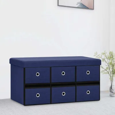 Image de The Living Store Banc pliable avec espace de rangement Bleu 76x38x38 cm Aspect lin