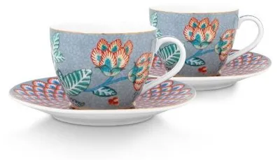 Produktbild von Pip Studio Espressotasse mit Untertasse Flower Festival Hellblau (4-teilig)