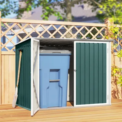 Produktbild von Mülltonnenbox abschließbar für 2 Tonnen, Müllbox Gerätebox Verzinkter Stahl, Doppeltür, Grün | 179,5 x 108 x 129,5 cm | 17,3 kg