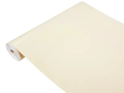 A roll of beige wallpaper on a white background.