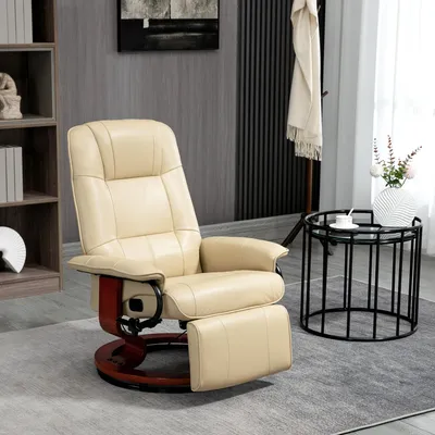 Produktbild von SUGIFT Relaxsessel mit Liegefunktion & Fußstütze, Fernsehsessel 360° drehbar, Liegesessel Kunstleder, Cremeweiß | 145° neigbar | 78x87x100 cm | bis 120 kg