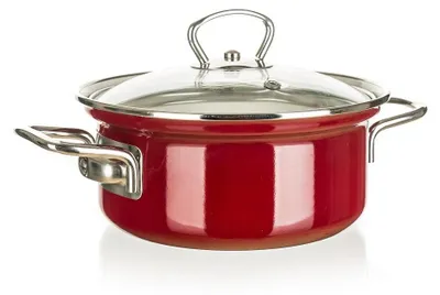 Zdjęcie produktu dla Garnek, klasyczny garnek emaliowany, pełny, czerwony 16 cm 1,4 l
