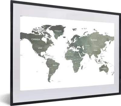 Produktbild von MuchoWow® MuchoWow® Gerahmtes Poster Weltkarte - Aquarell - Grau 60x40 cm - Poster mit zchwarzem Bilderrahmen - Schlafzimmer - Plakat in Rahmen - Drucken