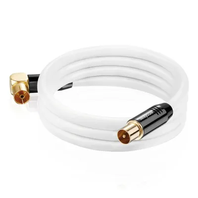 Produktbild von deleyCON [3m] TV Antennenkabel PREMIUM HDTV FullHD - 1x gewinkelt - Koaxialkabel - TV-Stecker (gerade) zu TV-Buchse (90° Grad) - METALL 100dB 75Ohm
