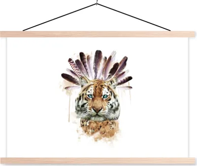 Produktbild von MuchoWow® Textilposter Tiger - Kopf - Federn 60x40 cm mit holzfarbenen Rahmen - Bilder