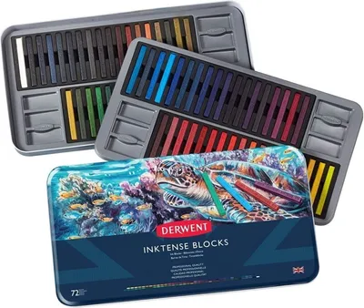 Immagine prodotto di Pastelli acquerellabili DERWENT Inktense Blocks, 72 pezzi in scatola di metallo
