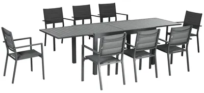 Image de Salon de jardin table extensible 135-270 cm en aluminium et textilššne 6/10 personnes 8 chaises empilables gris