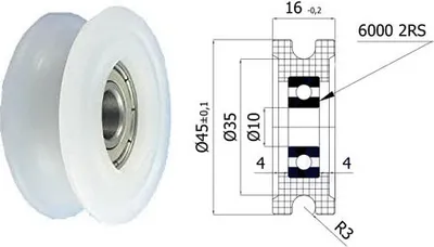 Image de Poulie en polyamide d= 45 mm pour câble de 6 mm ; poulies profilées en plastique avec roulement à billes (C45/6L)