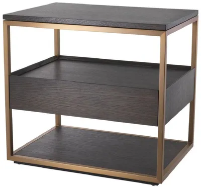 Produktbild von Casa Padrino Luxus Beistelltisch mit Schublade Mokka / Kupfer 65 x 46 x H. 61 cm - Eichenfurnier Nachttisch mit Edelstahl Gestell - Luxus Möbel