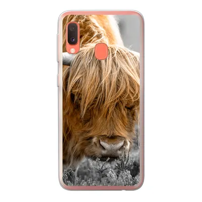 Produktbild von MuchoWow® Handyhülle Schutzhülle Hülle für Samsung Galaxy A20e Scottish Highlander - Pflanzen - Schwarz - Weiß Silikon Softcase Handy Hülle - Abdeckung