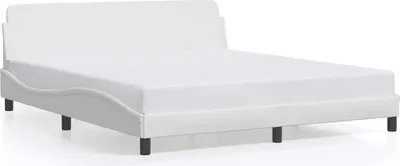 A white bed frame with a mattress on a white background.