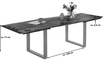 Produktbild von Esstisch Baumkante Akazie nuss 200(300)x100 Ansteckplatten silber PAULO