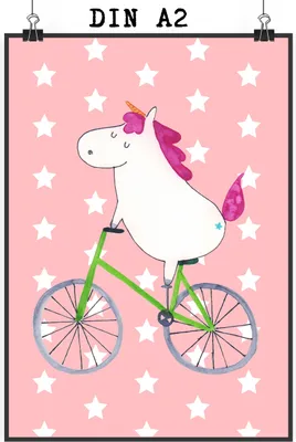 Produktbild von Mr. & Mrs. Panda Bild Einhorn Radfahrer DIN A2 - Rot Pastell - Geschenk, drucke, Wanddekoration, Unicorn, Plakat, Liebeskummer, Bike, wanddeko, Radfahren, Wandbild