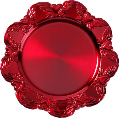 Produktbild von Dekoteller 32cm Kunststoff mit Herzmuster - Rot metallic
