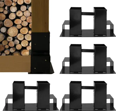 Produktbild von Holzstapelhilfe 4er Set Halterung 34 x 10 cm lackierter Stahl schwarz Holzstapelhalter