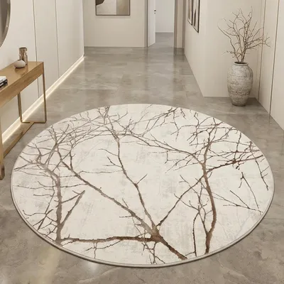 Obrázok produktu pre Moderný dizajnový koberec s lesklými uzlami abstraktnej krémovej farby Veľkosť - 200 cm Round