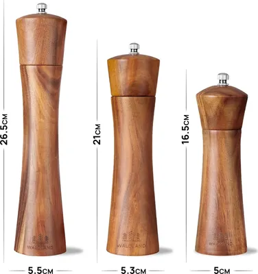 Productafbeelding van Famanu zout- en pepermolen - Hout met keramisch maalwerk - 25 cm - Set met onderzetters