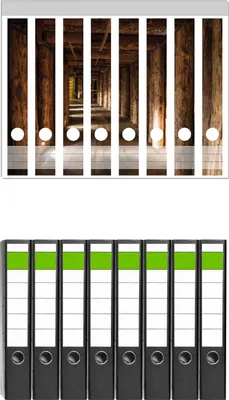 Produktbild von Wallario 8 Stück schmale Ordner inkl. Klebeetiketten mit Motive Alter Tunnel in einer Salzmine in Polen -  Set mit Rückenschildern / Ordnerrücken Stickern