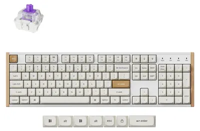 Zdjęcie produktu dla Keychron K10 HE, Przewodowy i Bezprzewodowy, USB + RF Wireless + Bluetooth, Magnetic-mechanical key switch, QWERTY, RGB LED, Biały, Drewno