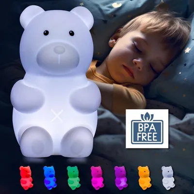 Image de Eaxus® Basti l'ours lumineux - Grande veilleuse LED pour enfants et bébés - Lumière apaisante, lampe de nuit pour chambre d'enfant