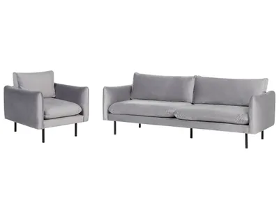 Zdjęcie produktu dla BELIANI Zestaw wypoczynkowy szary welurowy nowoczesna trzyosobowa sofa fotel do salonu
