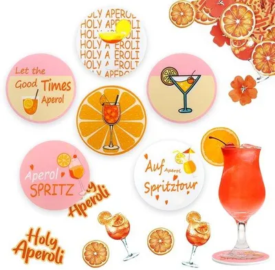 Obrázok produktu pre 6 podložiek pod poháre Aperol s 50 konfektami 10 x 10 cm