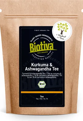 Produktbild von Biotiva Kurkuma & Ashwagandha Tee 100g aus biologischem Anbau