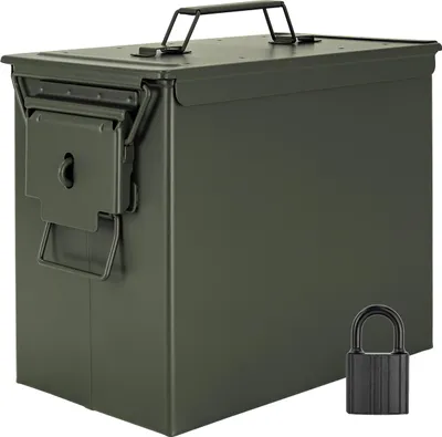 Immagine prodotto di Trucky Scatola portamunizioni in metallo, Con serratura scatola portamunizioni con coperchio, 33 x 19 x 28 cm, colore verde militare