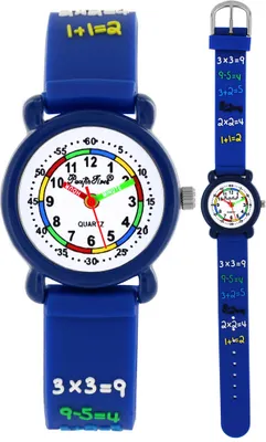Produktbild von Pacific Time Armbanduhr Lernuhr Mädchen Jungen Silikon Zahlen 1x1 Schule blau 20554