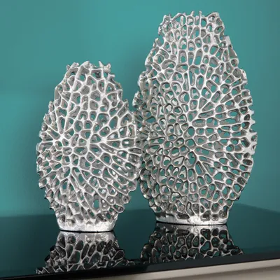 Produktbild von riess-ambiente Filigranes Vasen 2er Set ABSTRACT LEAF 40cm silber Metall Blumenvase Dekoration Deko
