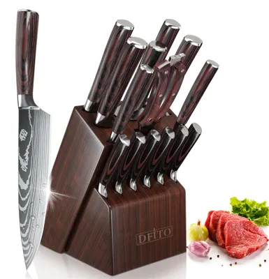 Immagine prodotto di Set di coltelli da cucina Acciaio al carbonio 7Cr17 - Lama di 20 cm - Base in legno di acacia