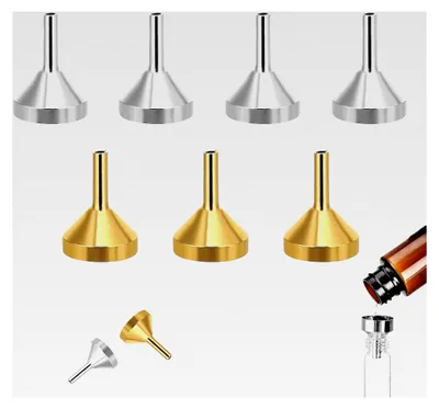 Produktbild von 7-teiliges Mini-Trichter-Set, kleine Metalltrichter für das Umfüllen von Flüssigkeiten, Parfüms und ätherischen Ölen (Gold-Silber-2)