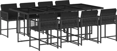 Obrázek produktu pro vidaXL 9dílný zahradní jídelní set s polštáři Black Poly Rattan