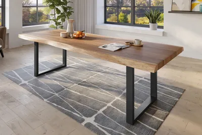 Produktbild von Baumkantentisch 260 x 110 cm Esstisch massiv Akazie Natur U-Gestell Schwarz TITAN