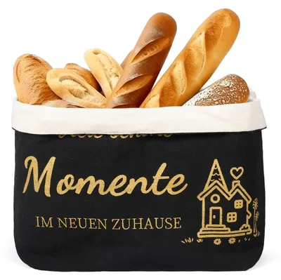 Stoff-Broodmand mit Hausmotiv, schwarz, 38x22x16 cm