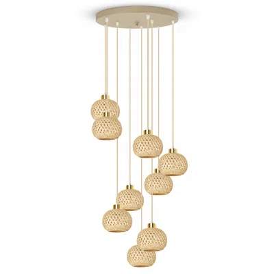 Obrázek produktu pro Luxolar LED závěsné svítidlo s 9 žárovkami E27, ratan, styl boho, béžová/šedá – nastavitelné závěsné svítidlo do ložnice, kuchyně nad jídelním stolem, obývacího pokoje