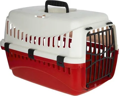 Obrázok produktu pre Plastový prepravný box Expedion 45 x 30 x 30 cm cream-bordeaux na prepravu zvierat - Domáce zvieratá Mačky Psy Králiky